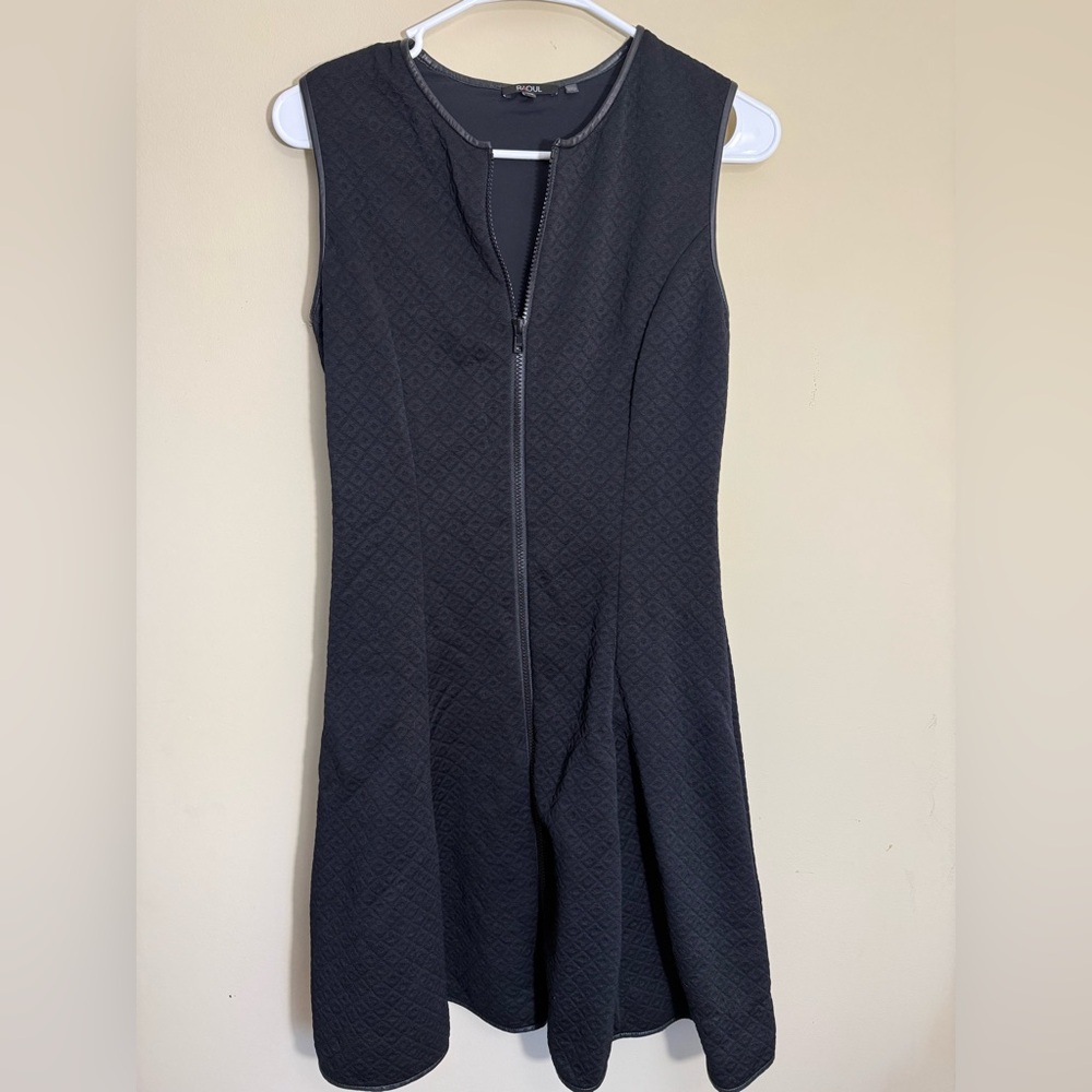 Raoul Zippered Black Sleeveless Dress with leather trim size 4